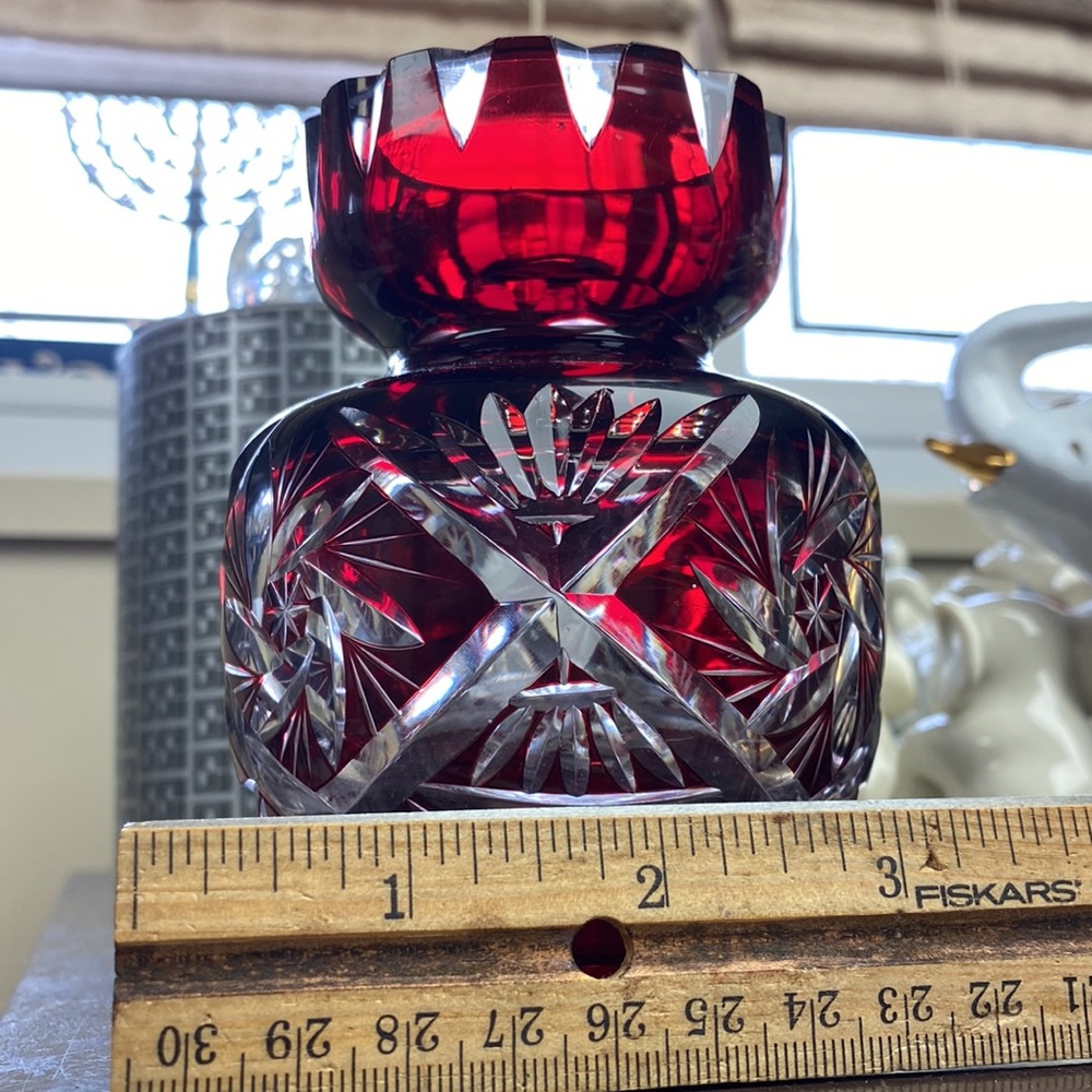 Vintage Bohemia Czech Crystal Red Vase - Picture 7 of 7